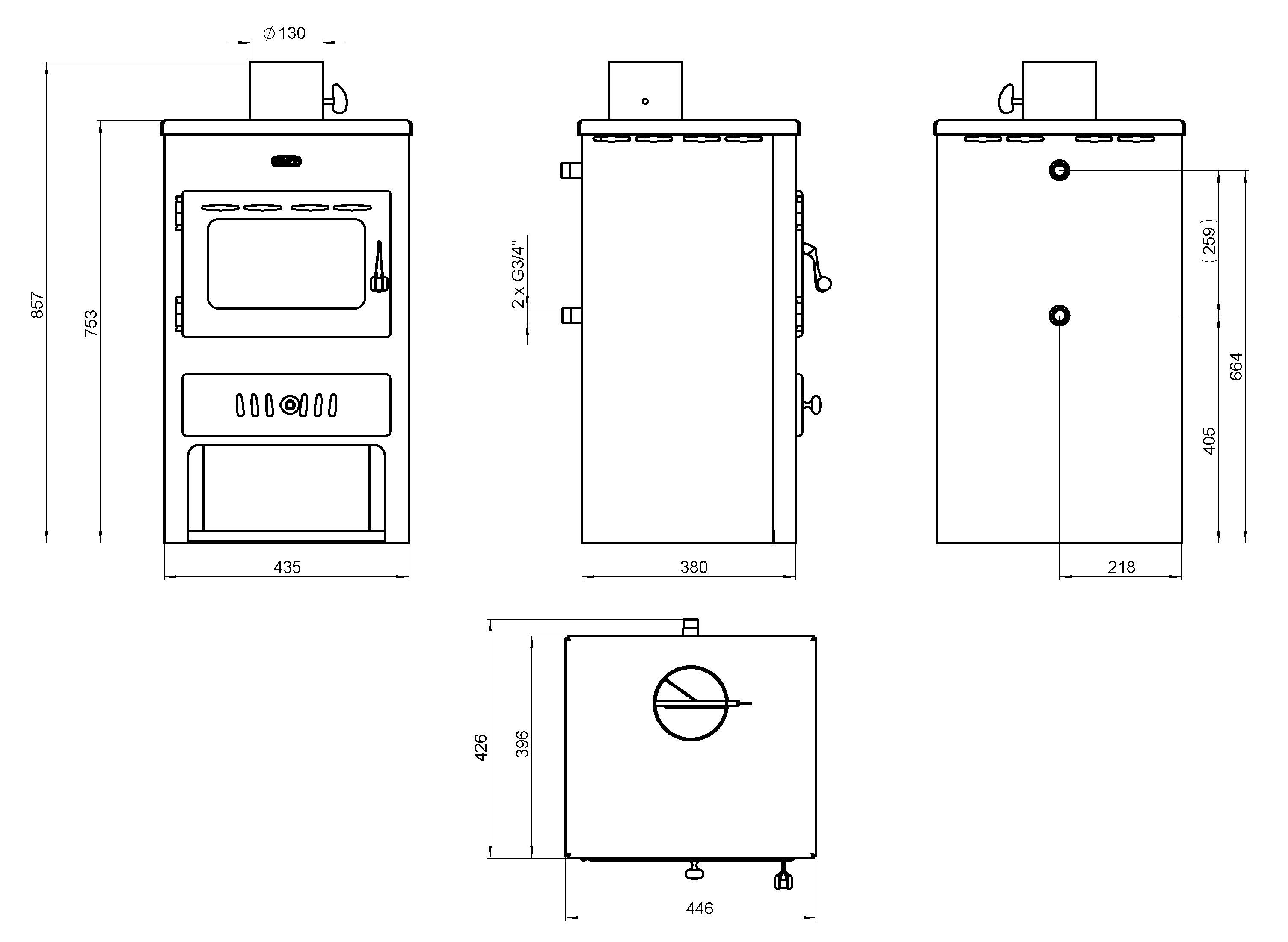 Poêle à bois bouilleur Prity K1 W8, 6 kW + 7 kW