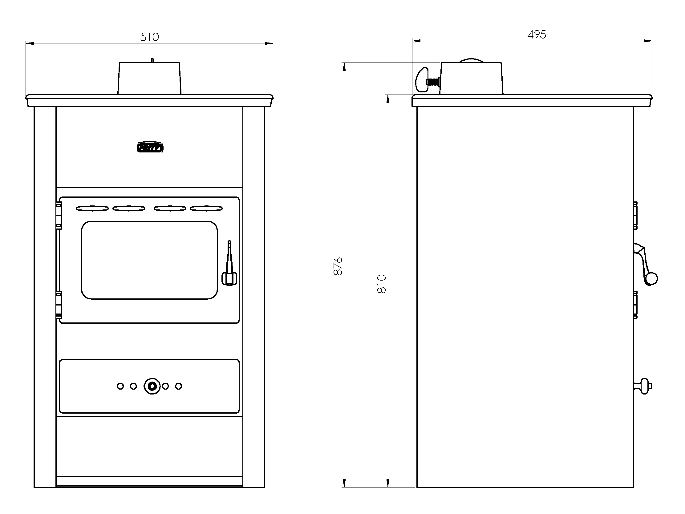 Poêle à bois avec plaque de cuisson en fonte Prity K2 CP, 10 kW