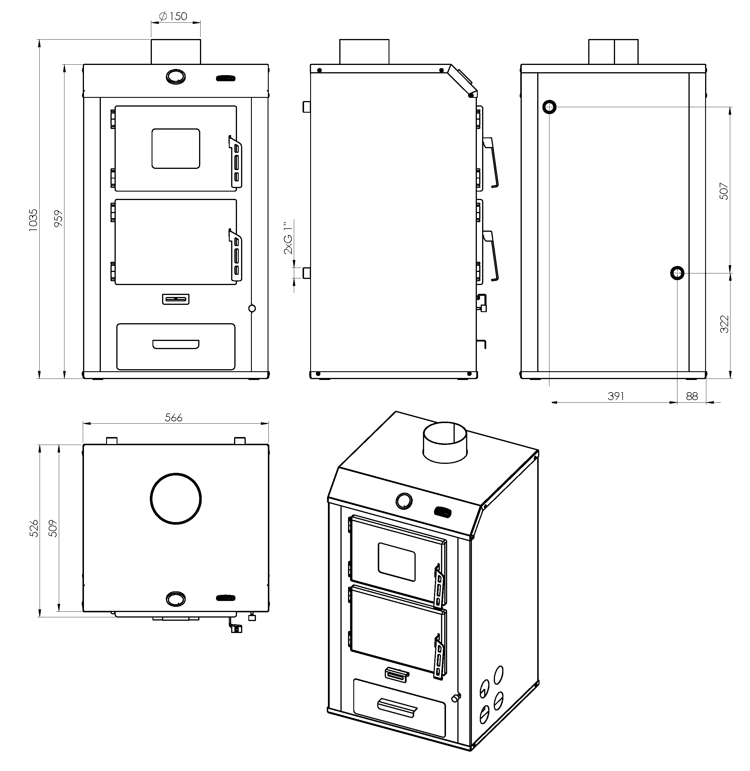 Chaudière à bois Prity NS20, 3 kW + 18 kW