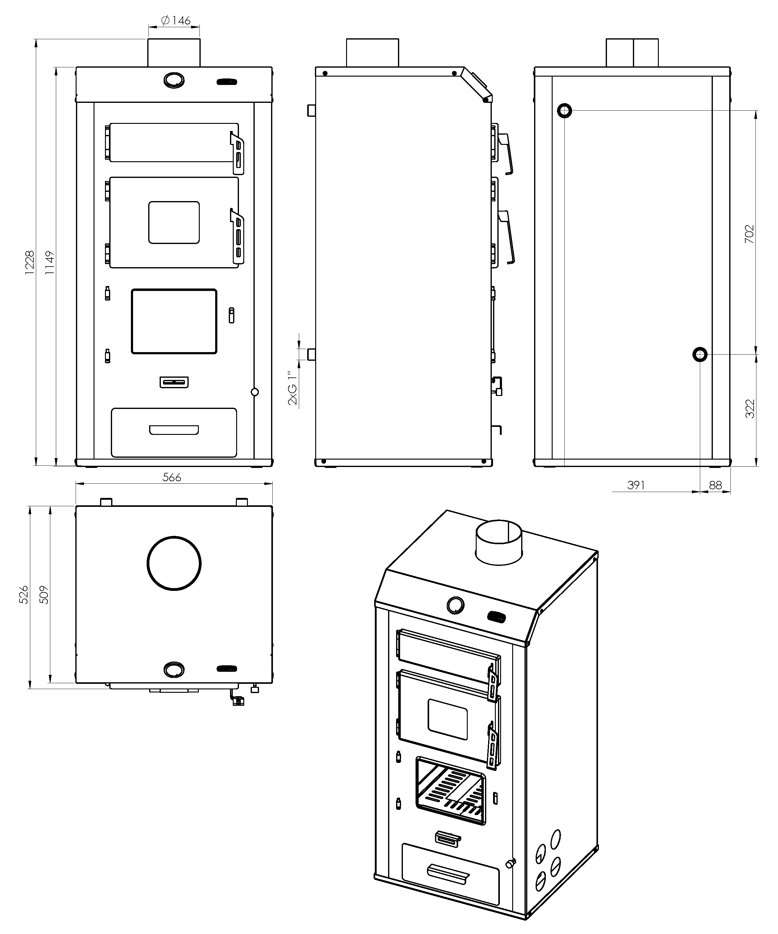 Chaudière à bois Prity NS26, 3 kW + 26 kW