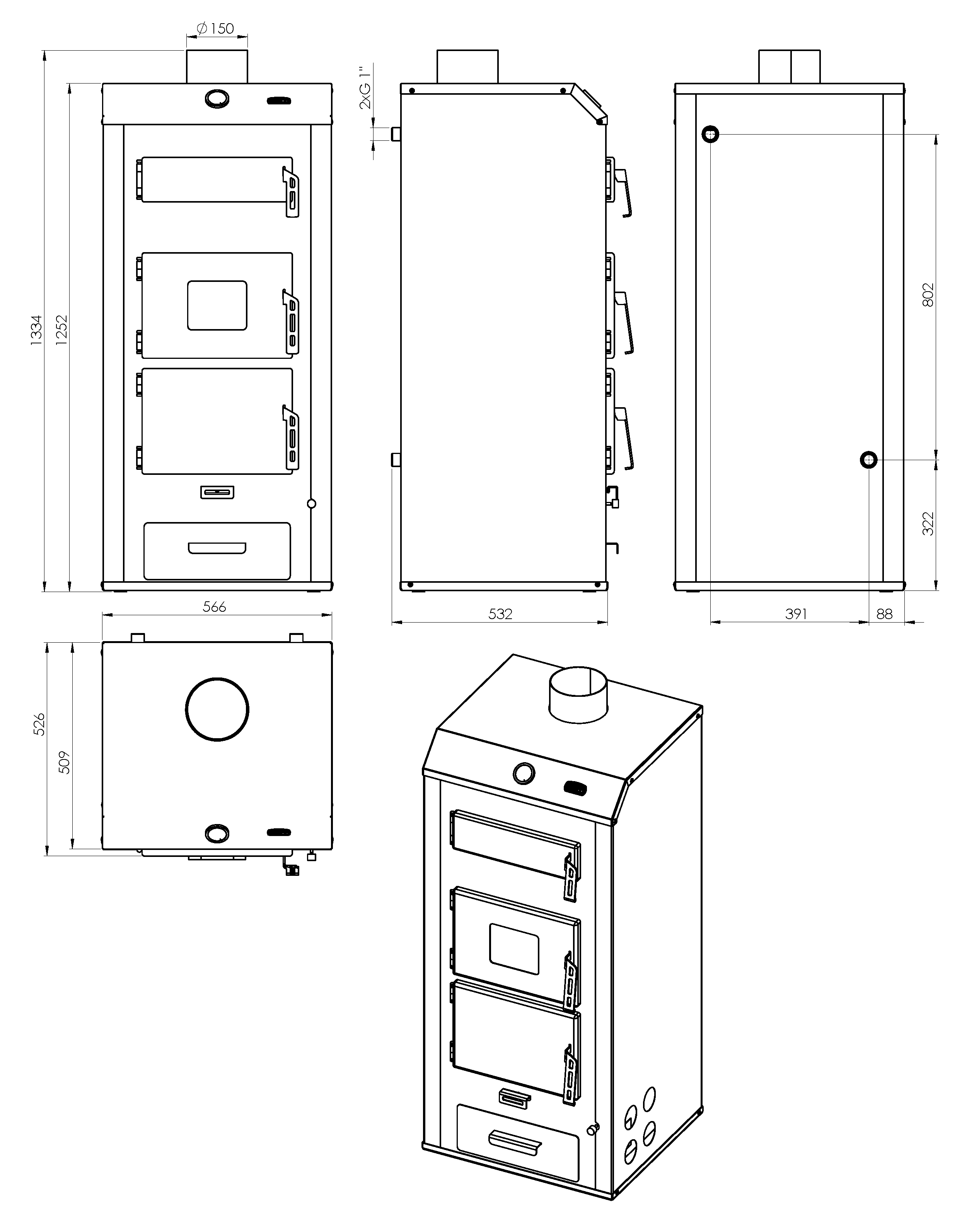 Chaudière à bois Prity NS32, 3 kW + 33 kW