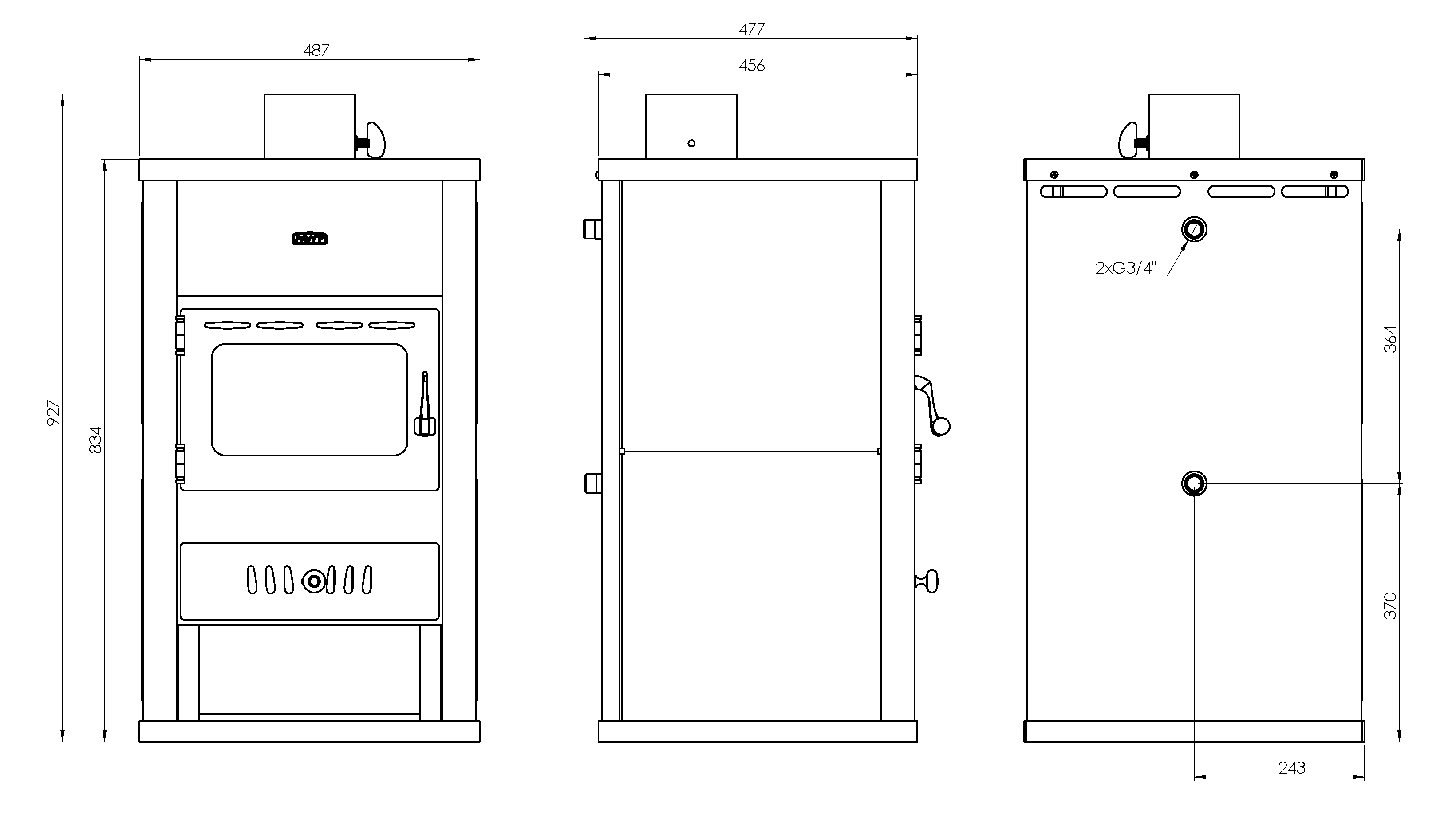 Poêle à bois bouilleur Prity S1 W10, 6 kW + 7 kW