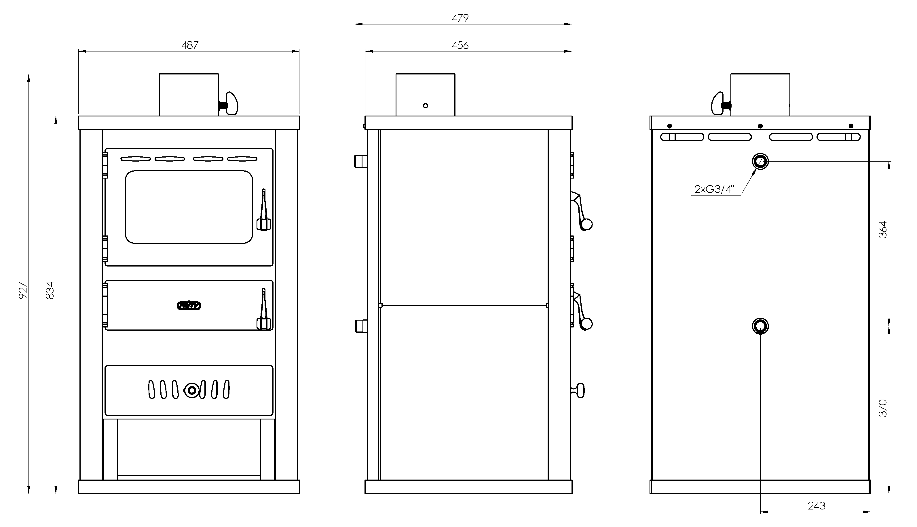 Poêle à bois bouilleur Prity S2 W10, 6 kW + 7 kW