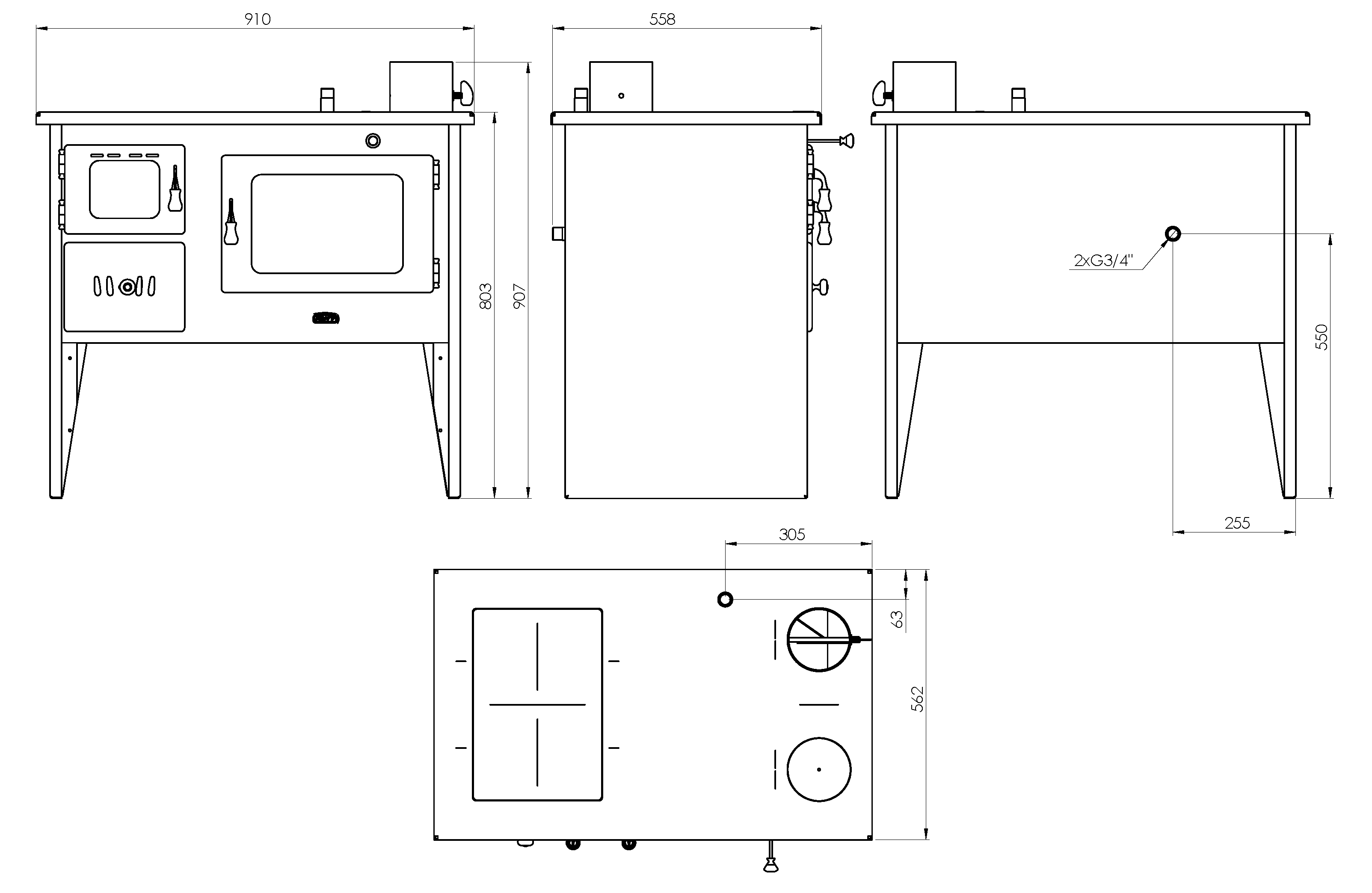 Cuisinière à bois bouilleur Prity 1P41 W12, 4 kW + 12 kW