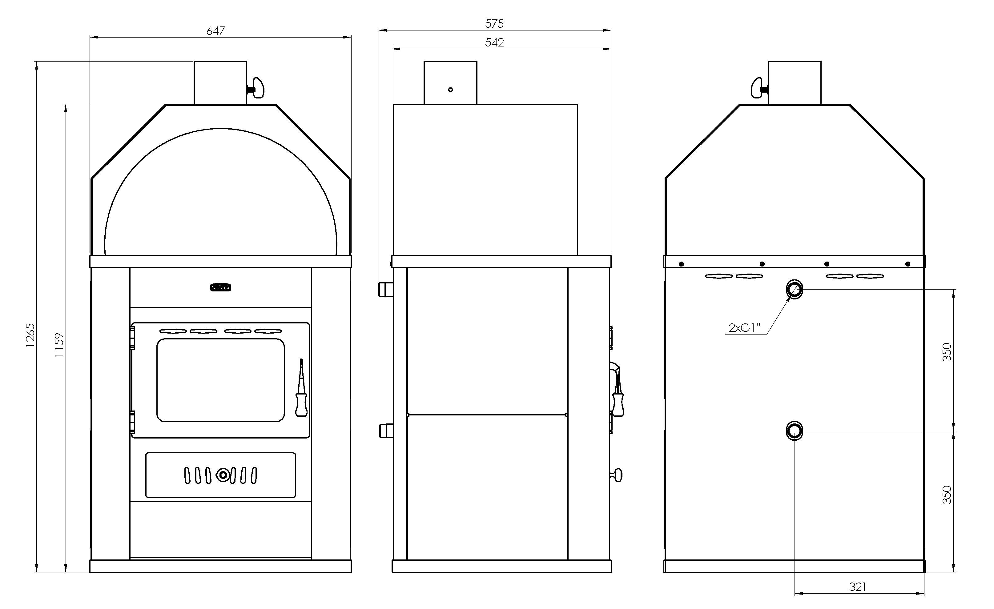 Poêle à bois bouilleur Prity W17, 8 kW + 15 kW